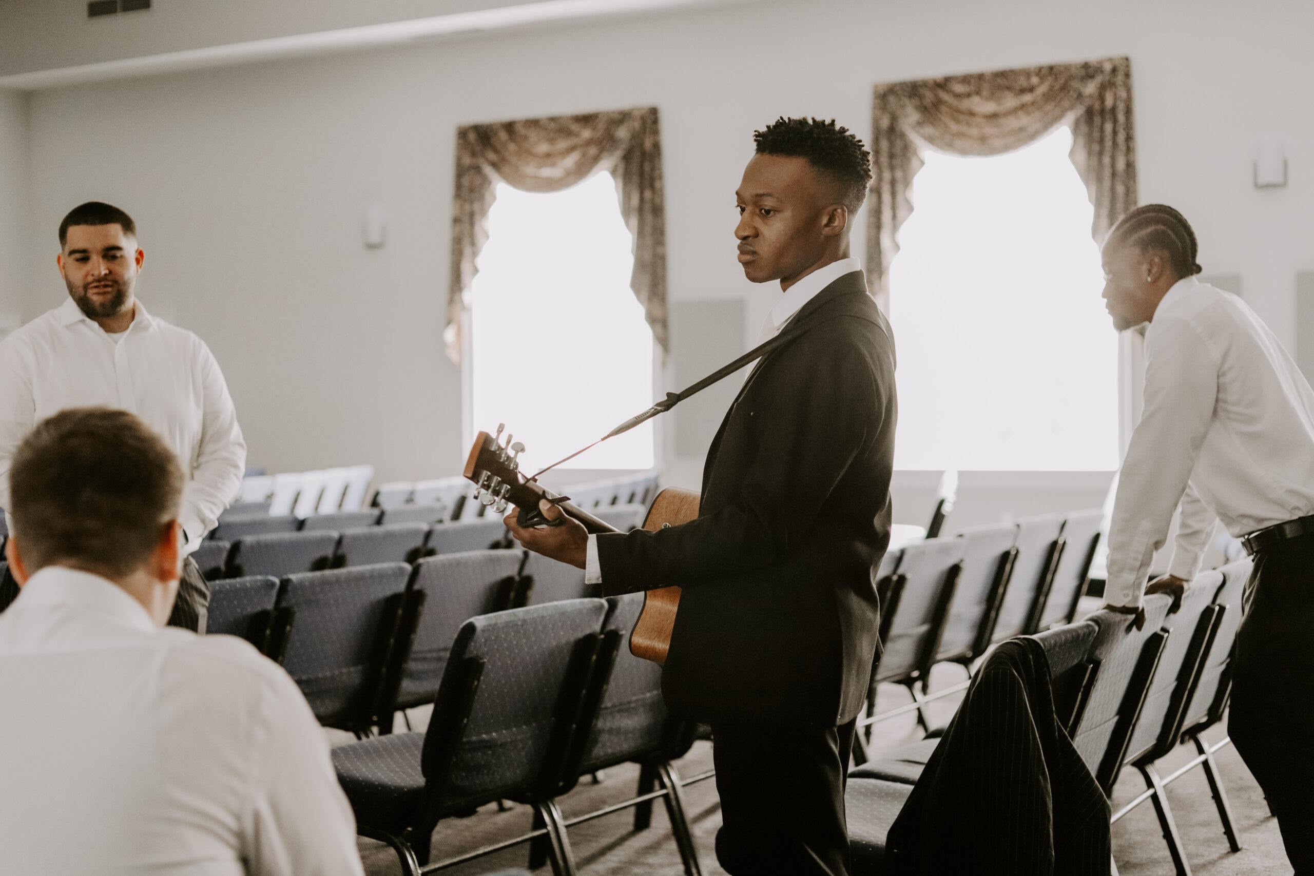 Groomsmen photos in church