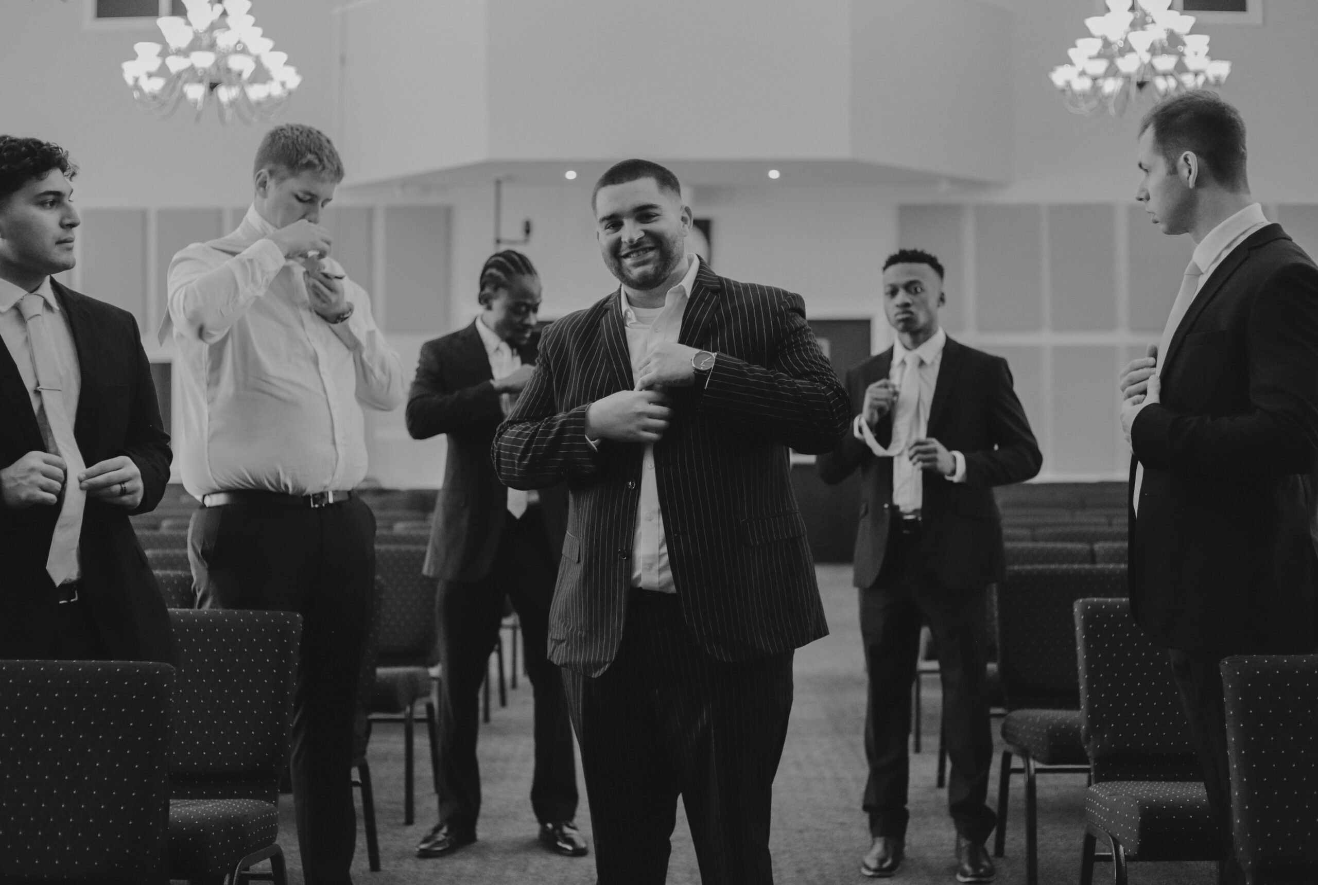 Groomsmen photos in church