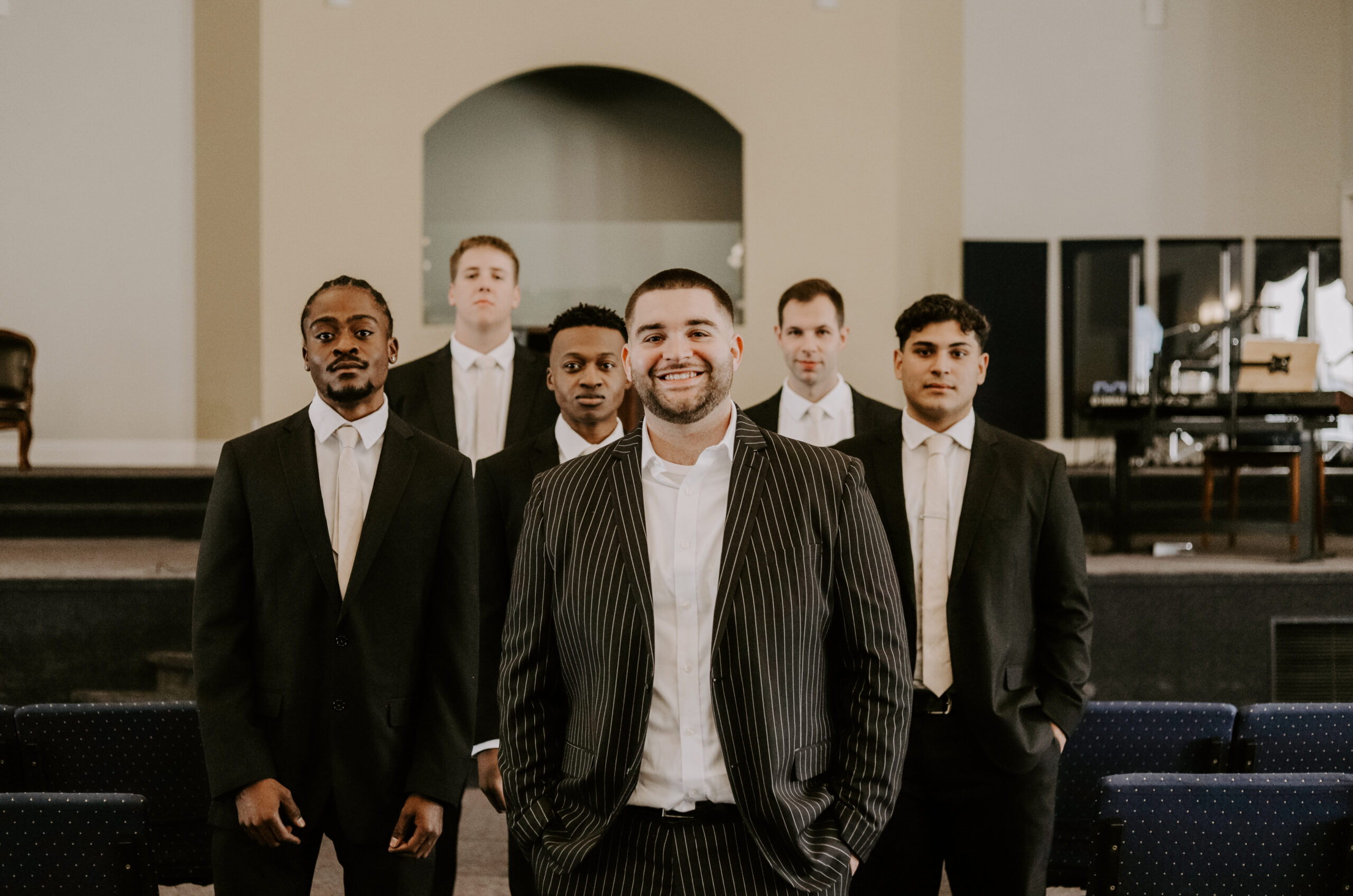 Groomsmen photos in church 