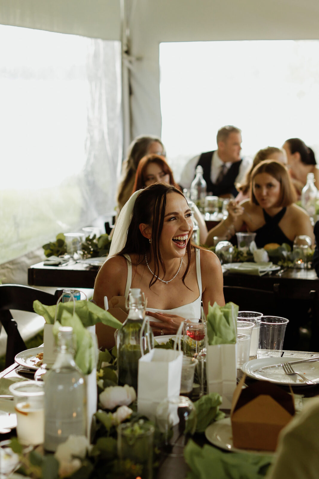 Bride laughs at speeches