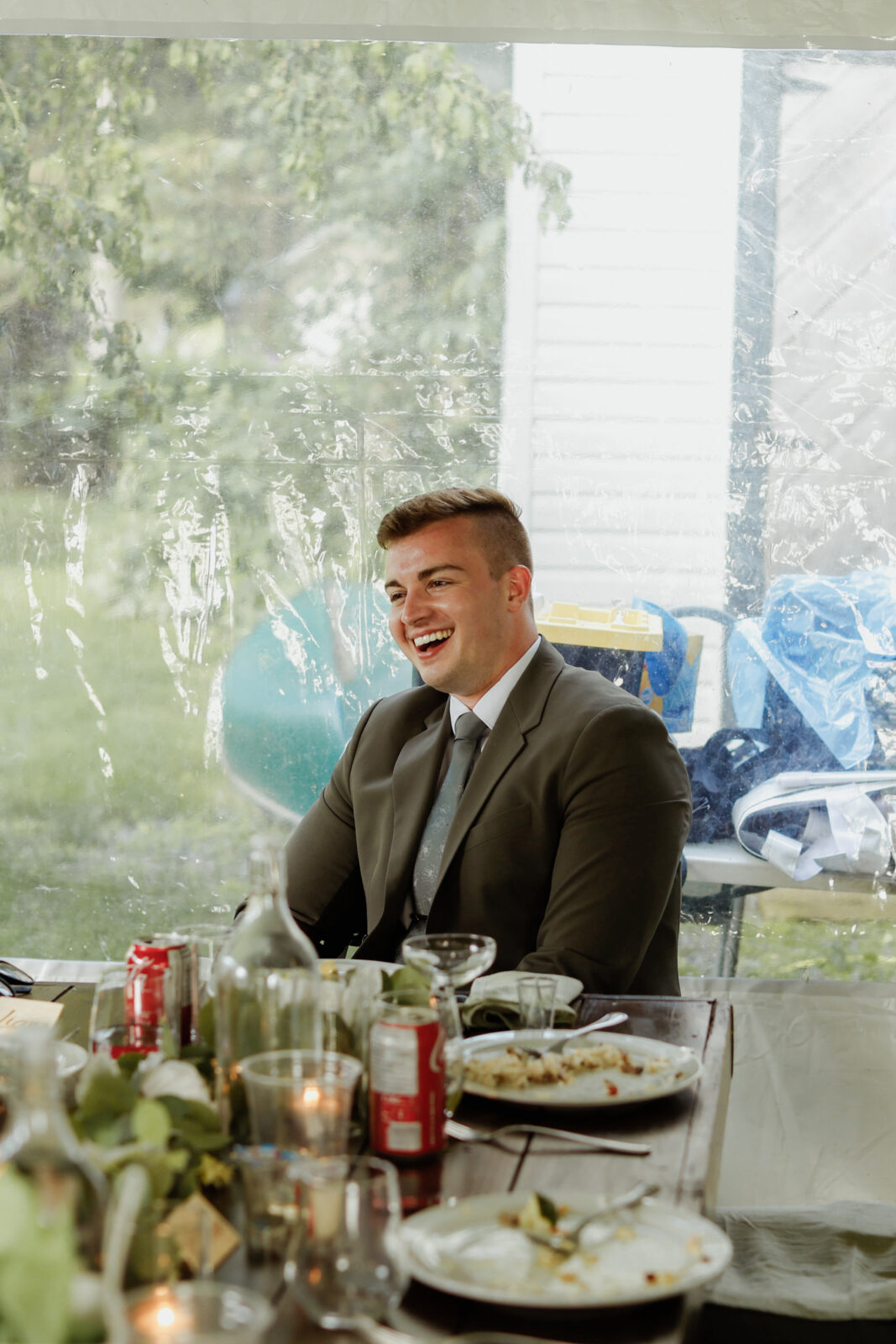 Groom laughs at speeches