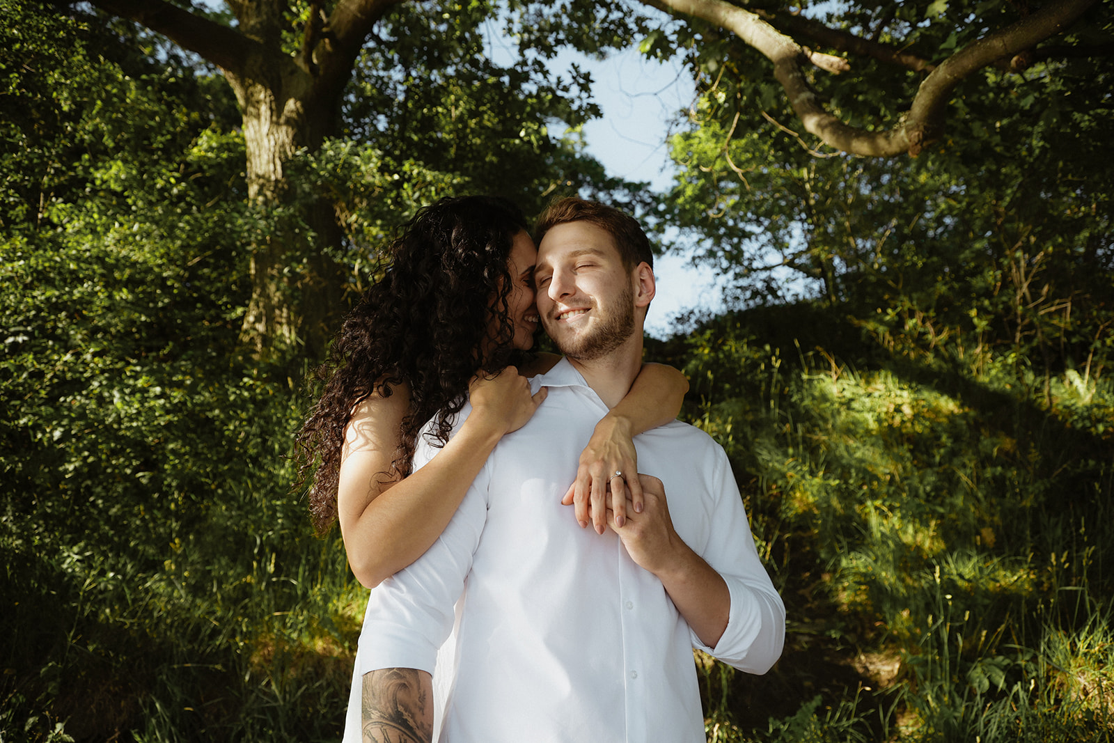 Man and Woman share intimate embrace. 