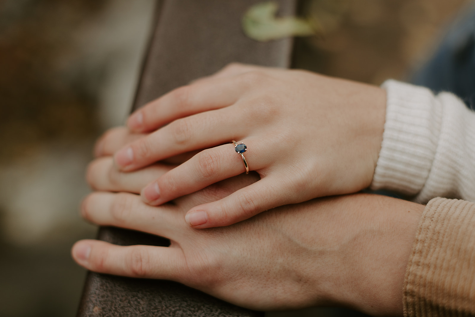 Photo of hands with engagement ring on - Engagement Photoshoot, Rock Glen Conservation, ON