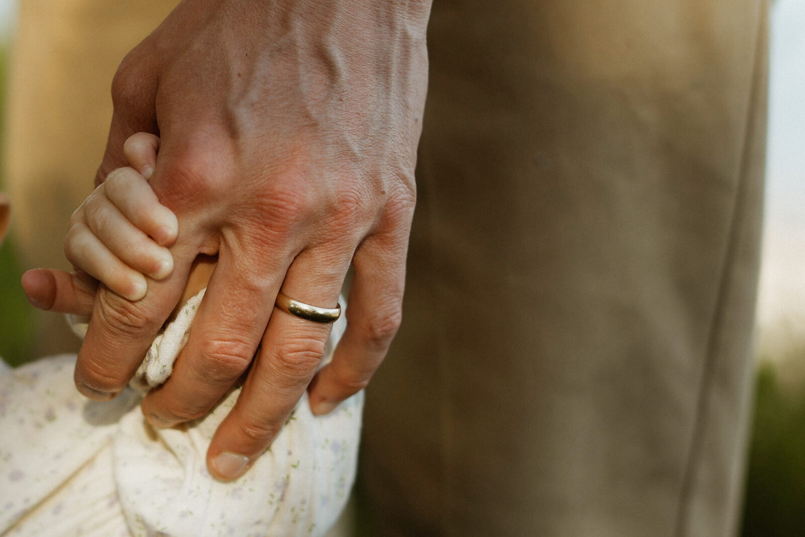 Daughter holds fathers hand. Kingston Ontario 