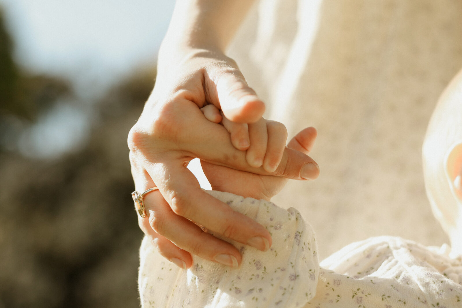 Daughter holds mothers hand. Kingston Ontario 