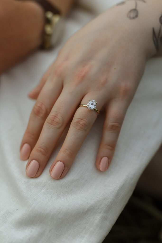 Engagement ring on finger