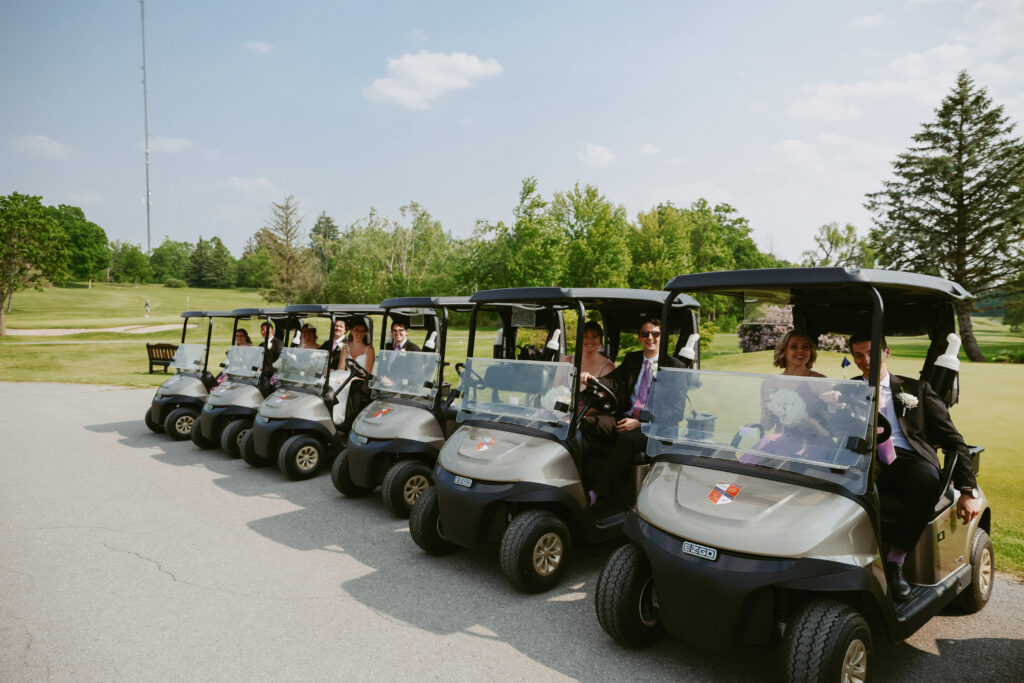 Bridal party in golf carts