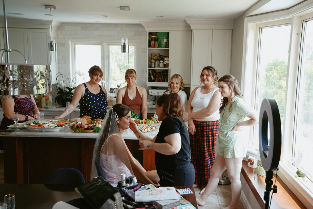 Bride getting her makeup done
