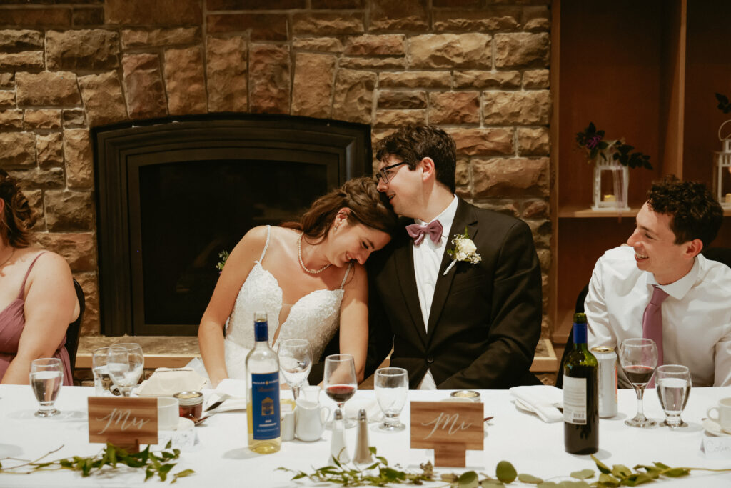 Bride and groom during speeches