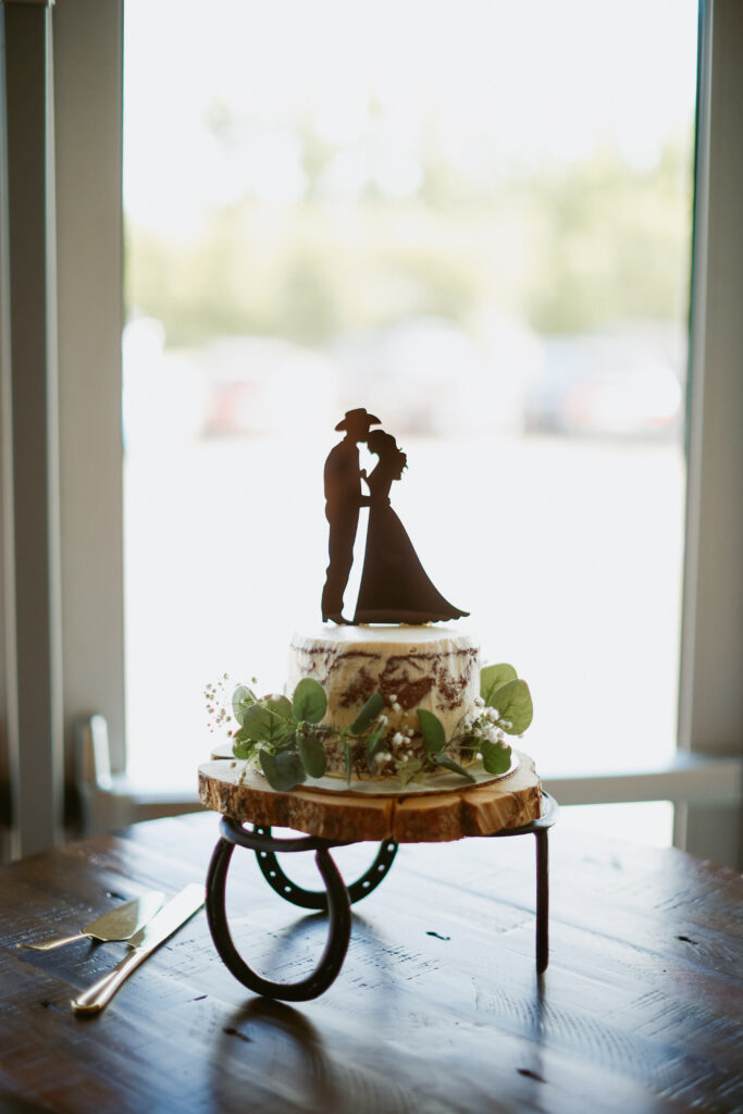 Cake on horseshoe platter.