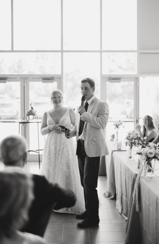Bride and Groom give speech. 